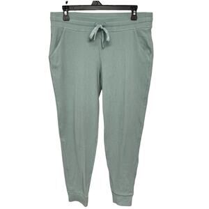 Women’s Medium Sea Foam Green Costco Tapered Cuff Leg Jogger Sweatpants, Stained